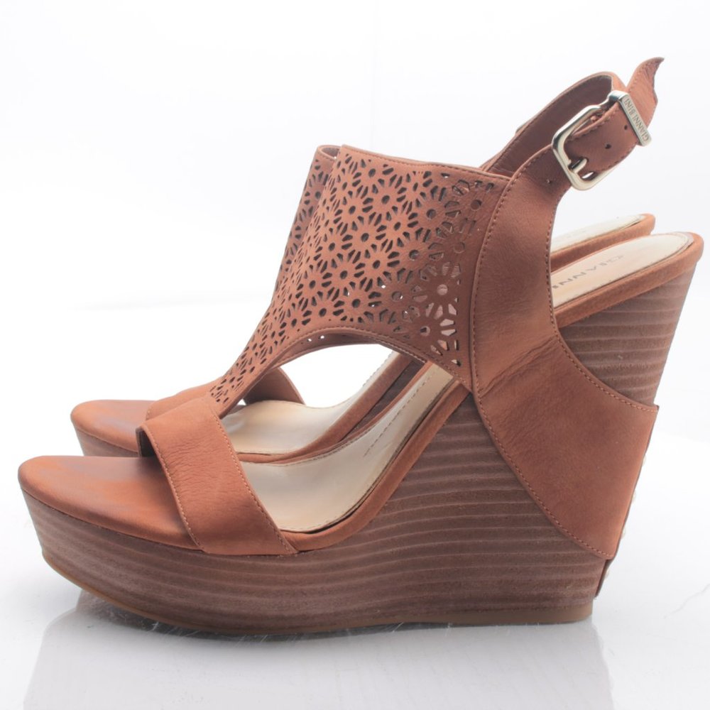 Gianni Bini Platform Wedge Leather Sandal Women10M Brown - Picture 8 of 16